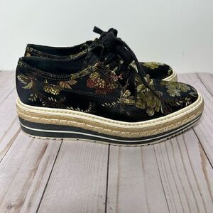 Prada Brocade Black Floral Espadrille Sneakers
